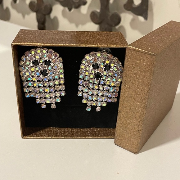 🆕 Halloween Ghost Stud Earrings Encrusted with Sparkling Rhinestones - Picture 8 of 10